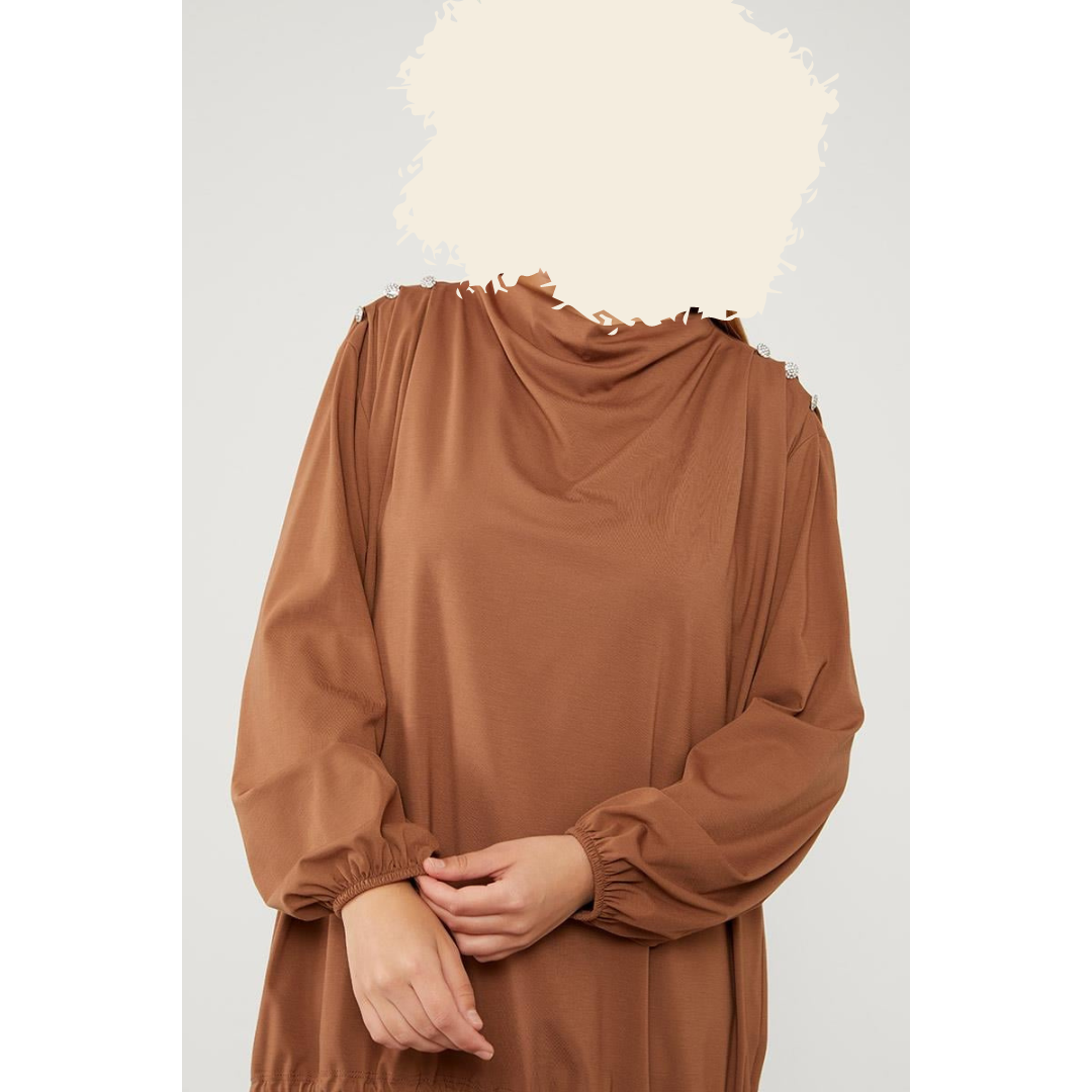 Two Piece Jersey Suit with Detailed Shoulder Buttons