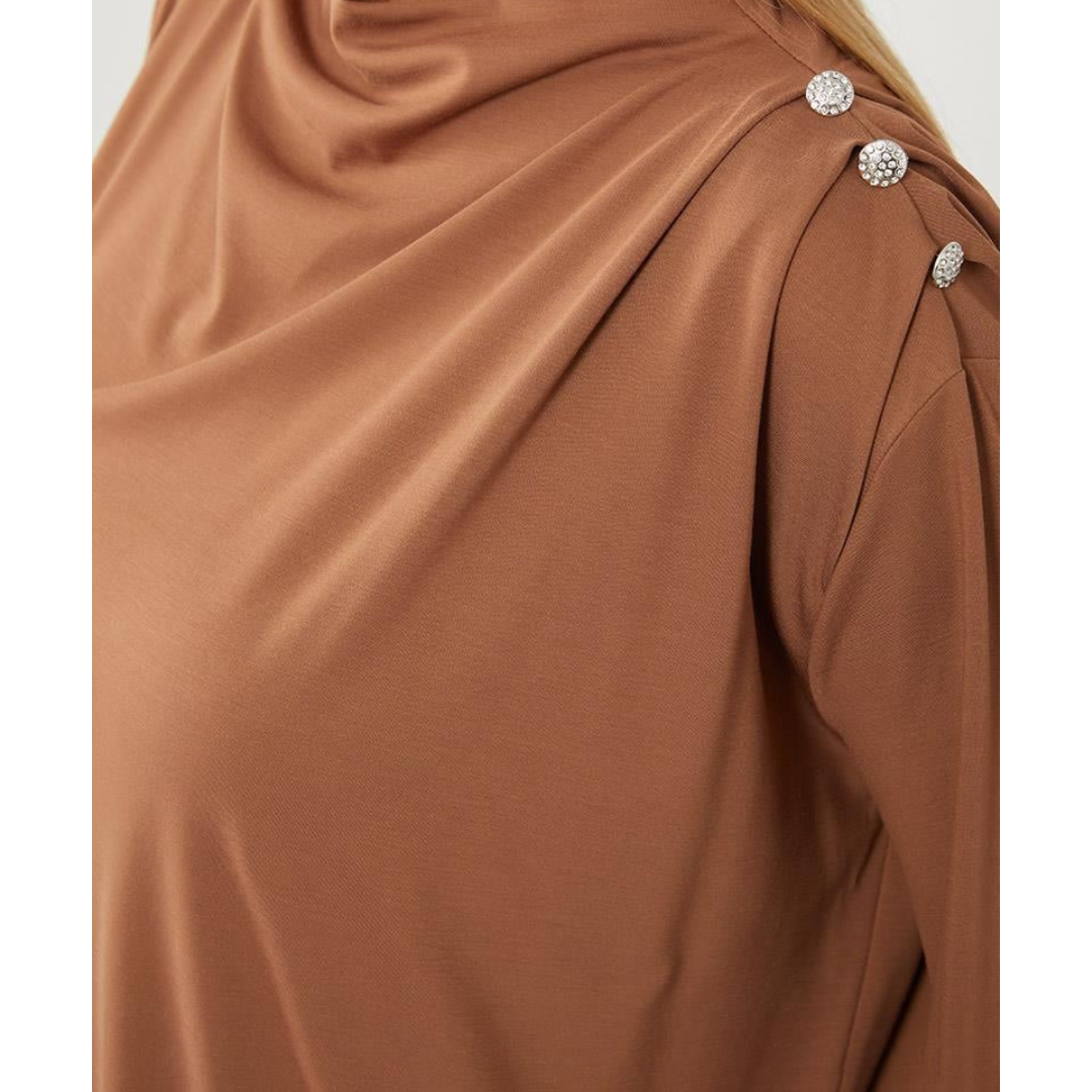 Two Piece Jersey Suit with Detailed Shoulder Buttons