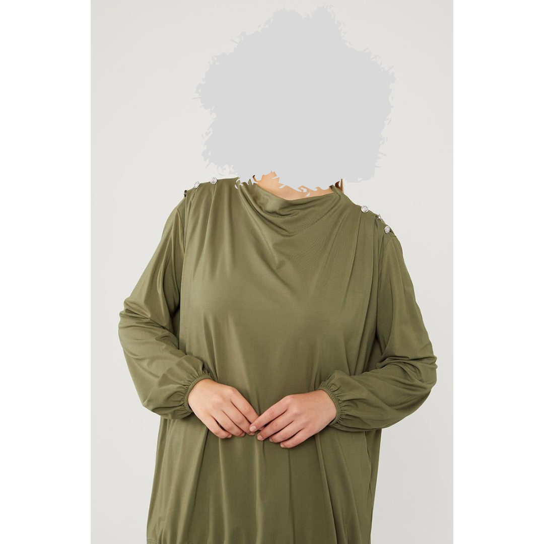 Two Piece Jersey Suit with Detailed Shoulder Buttons