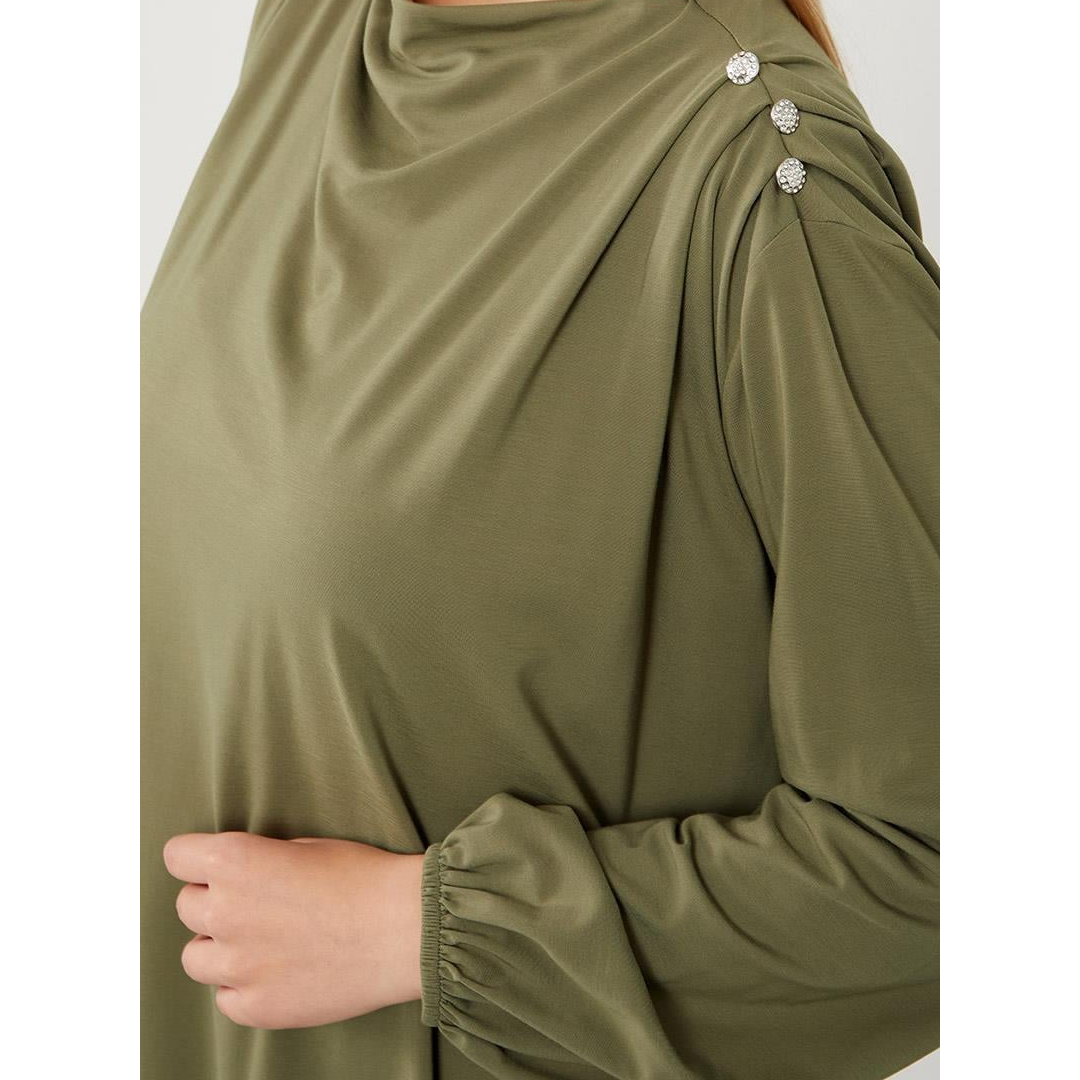 Two Piece Jersey Suit with Detailed Shoulder Buttons