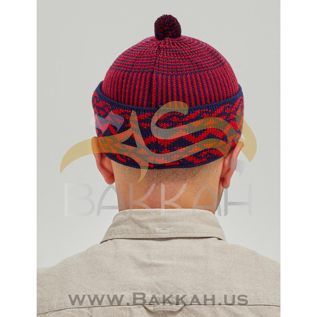Navy Blue and Red Pattern Winter Hat