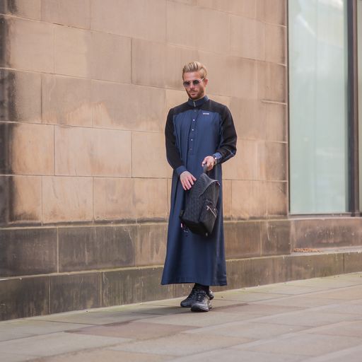Quilted Blue Thobe - Elegant Designer Muslim Wear from London