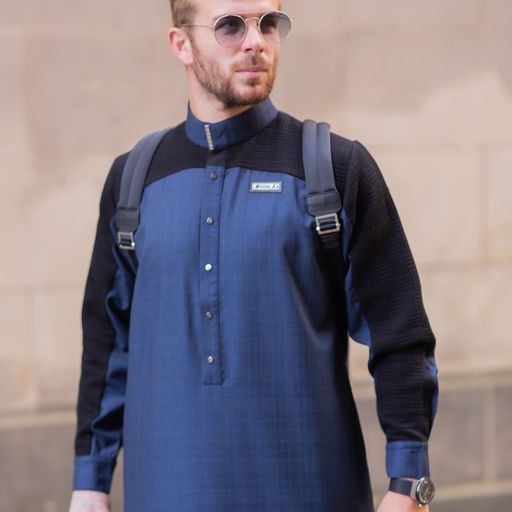 Quilted Blue Thobe - Elegant Designer Muslim Wear from London
