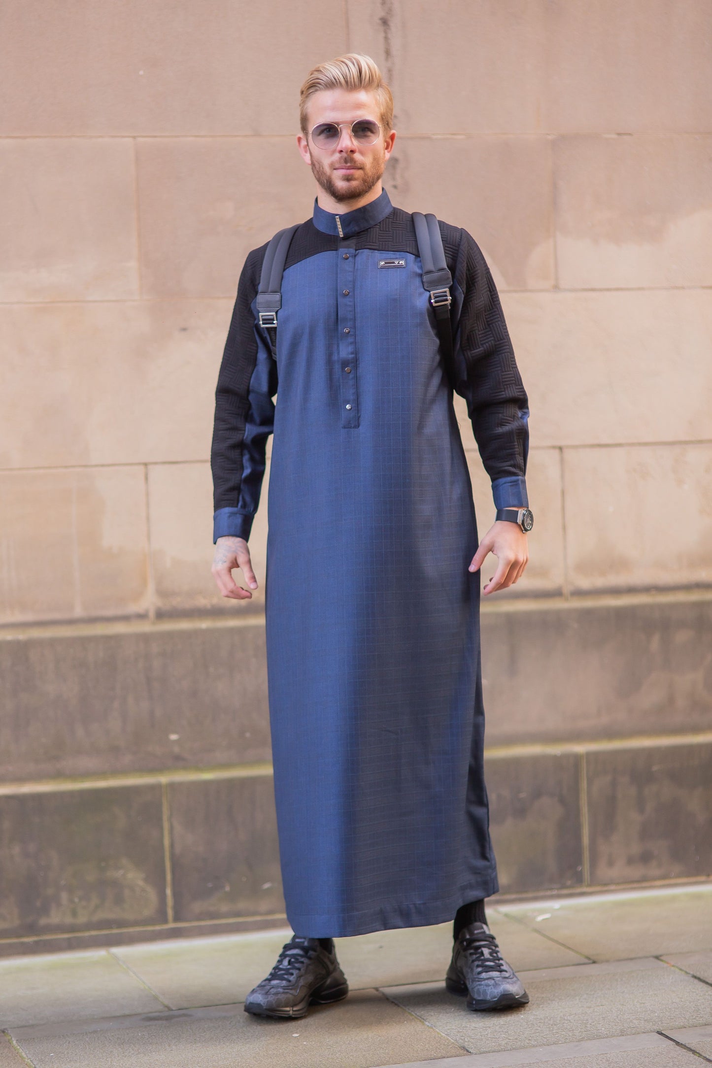 Quilted Blue Thobe - Elegant Designer Muslim Wear from London