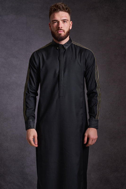 Black Royalty Thobe - Elegant Designer Muslim Wear from London