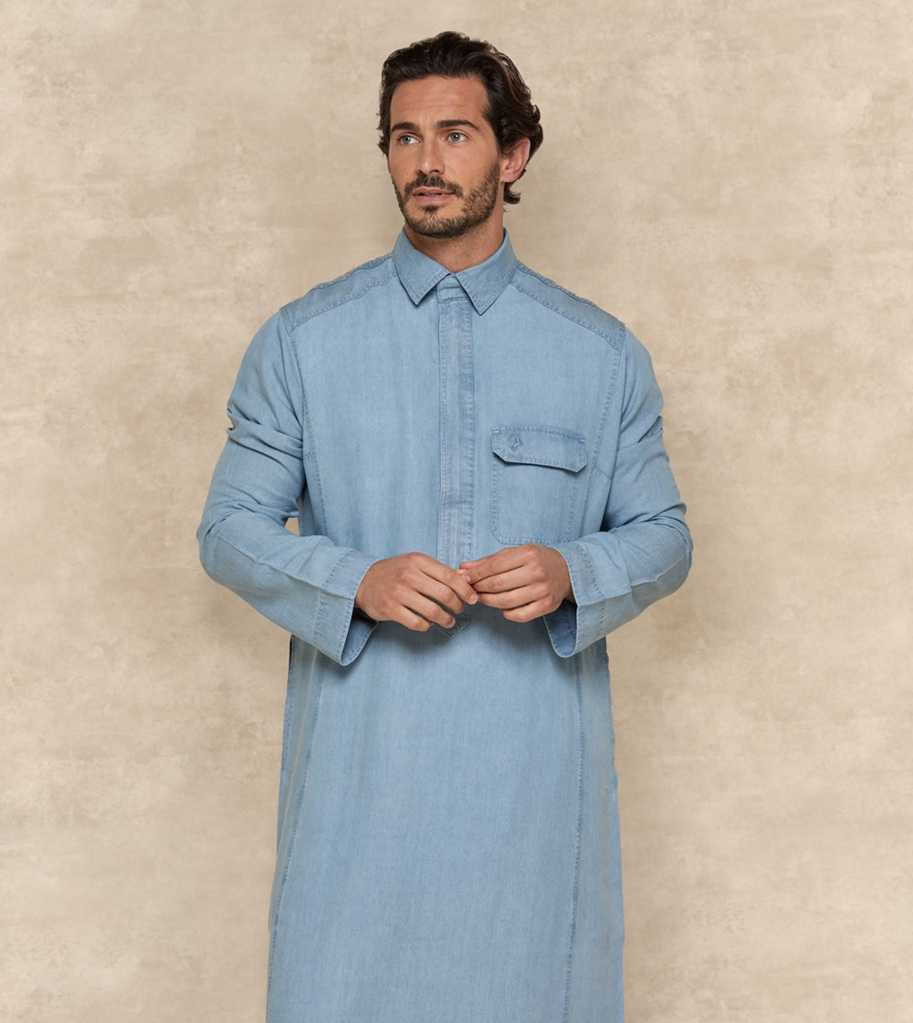 Casual Denim Thobe – Blue