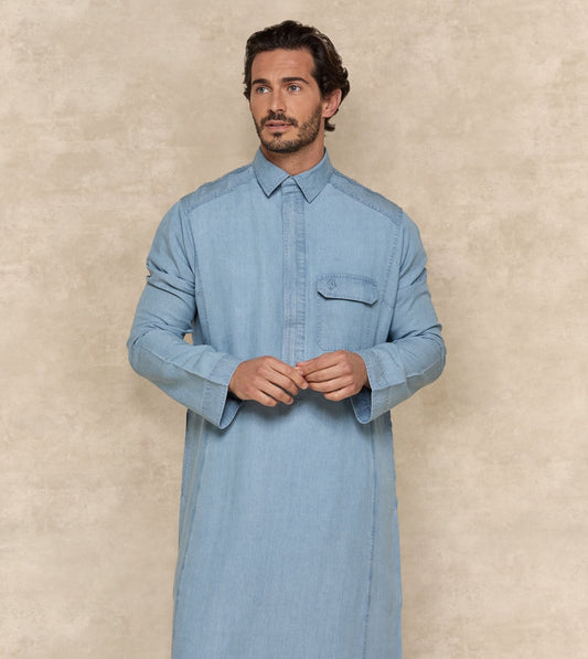 Casual Denim Thobe – Blue