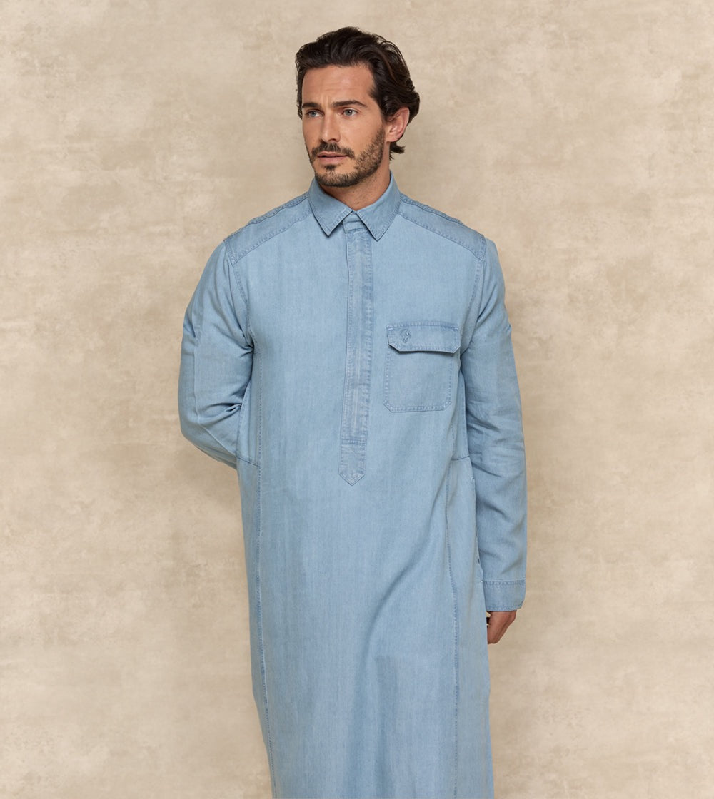 Casual Denim Thobe – Blue