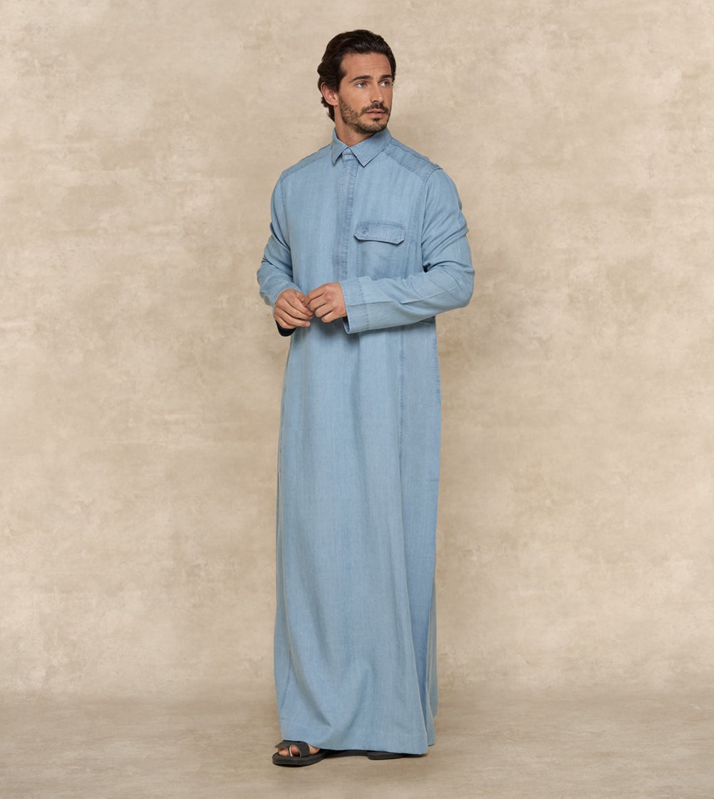 Casual Denim Thobe – Blue