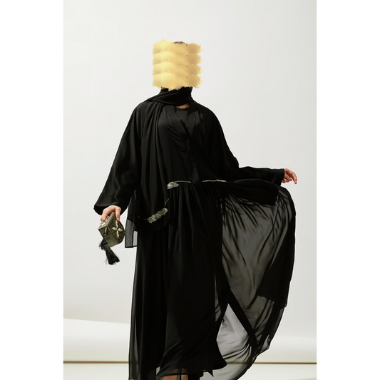 Leaf Design Black Abaya