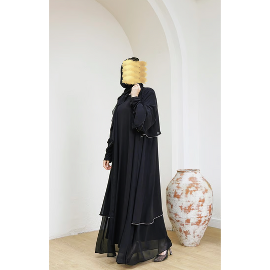 Double Chiffon Abaya Black