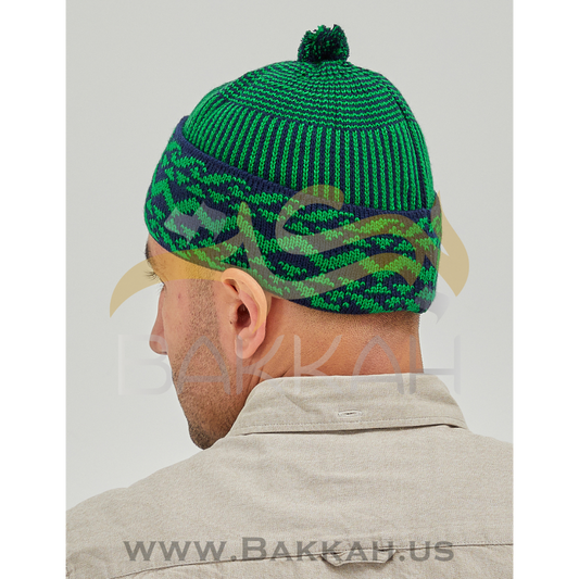Green and Navy Blue Pattern Winter Hat