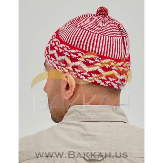 White and Red Pattern Winter Hat