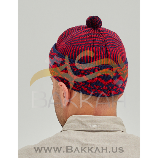 Navy Blue and Red Pattern Winter Hat