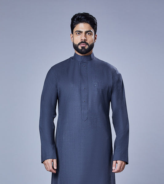 Formal Grey Thobe With Wool Fabric